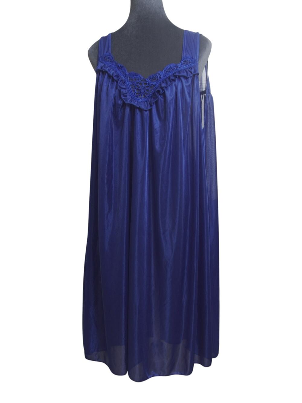 Vintage Lati Fashion Cobalt Blue Nightgown Sz 2X Lace Ruffle Lingerie